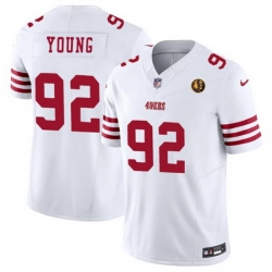 Men San Francisco 49ers 92 Chase Young White 2023 F U S E  With John Madden Patch Vapor Limited Stitched Football Jersey