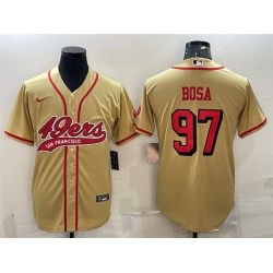 Men San Francisco 49ers 97 Nick Bosa New Gold With Patch Cool Base Stitched Baseball Jersey