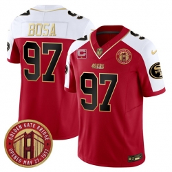 Men San Francisco 49ers 97 Nick Bosa Red F U S E  Golden Gate Bridge With 1 Star C Patch Alternate Vapor Limited Stitched Football Jersey