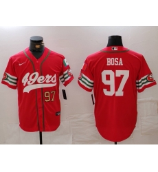 Men San Francisco 49ers 97 Nick Bosa Red With Patch Cool Base Stitched Baseball Jersey 3