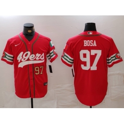 Men San Francisco 49ers 97 Nick Bosa Red With Patch Cool Base Stitched Baseball Jersey 3