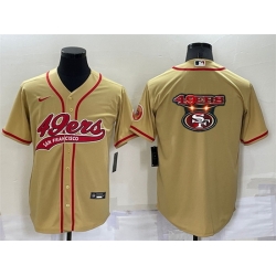 Men San Francisco 49ers Gold Team Big Logo With Patch Cool Base Stitched Baseball Jersey