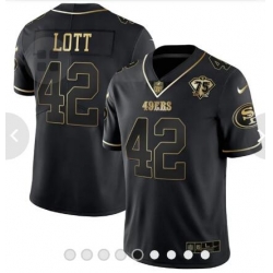 Men San Francisco 49ers Ronnie Lott 75th Anniversary Patch White Gold Black Gold Jersey