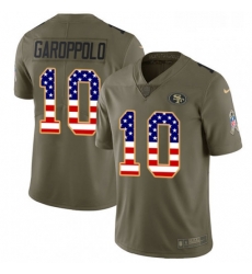 Mens Nike San Francisco 49ers 10 Jimmy Garoppolo Limited OliveUSA Flag 2017 Salute to Service NFL Jersey