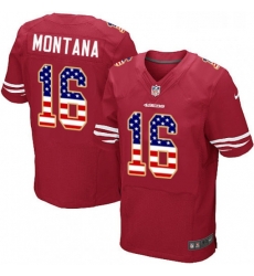 Mens Nike San Francisco 49ers 16 Joe Montana Elite Red Home USA Flag Fashion NFL Jersey