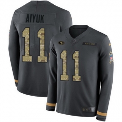 Nike 49ers 11 Brandon Aiyuk Anthracite Salute to Service Men Stitched NFL Limited Therma Long Sleeve Jersey