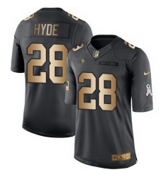 Nike 49ers #28 Carlos Hyde Black Mens Stitched NFL Limited Gold Salute To Service Jersey