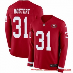 Nike 49ers 31 Raheem Mostert Red Team Color Men Stitched NFL Limited Therma Long Sleeve Jersey