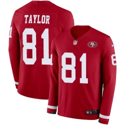 Nike 49ers #81 Trent Taylor Red Team Color Men Stitched NFL Limited Therma Long Sleeve Jersey