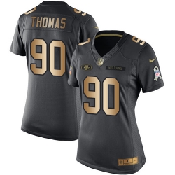 Nike 49ers #90 Solomon Thomas Black Womens Stitched NFL Limited Gold Salute to Service Jersey