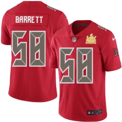 Men Nike Tampa Bay Buccaneers 58 Shaquil Barrett Red Men Super Bowl LV Champions Patch Stitched NFL Limited Rush Jersey