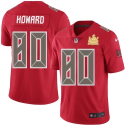 Men Nike Tampa Bay Buccaneers 80 O  J  Howard Red Men Super Bowl LV Champions Patch Stitched NFL Limited Rush Jersey