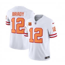 Men Tampa Bay Buccaneers 12 Tom Brady 2023 F U S E  White With 4 Star C Patch Throwback Limited Stitched Jersey
