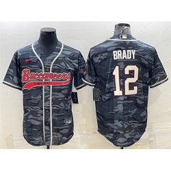 Men Tampa Bay Buccaneers 12 Tom Brady Grey Camo With Patch Cool Base Stitched Baseball Jersey