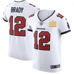 Men Tampa Bay Buccaneers 12 Tom Brady Men Super Bowl LV Champions Patch Nike White Vapor Elite Jersey