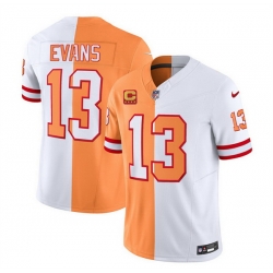 Men Tampa Bay Buccaneers 13 Mike Evans 2023 F U S E  White Gold With 4 Star C Patch Split Throwback Limited Stitched Jersey