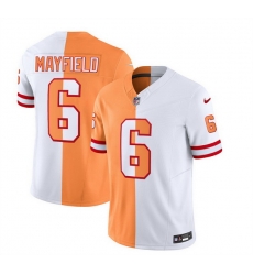 Men Tampa Bay Buccaneers 6 Baker Mayfield 2023 F U S E  White Gold Split Throwback Limited Stitched Jersey