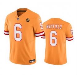 Men Tampa Bay Buccaneers 6 Baker Mayfield Orange 2023 F U S E  Throwback With John Madden Patch Vapor Limited Stitched Football Jersey