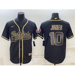 Men New England Patriots 10 Mac Jones Black Gold With Patch Cool Base Stitched Baseball Jersey