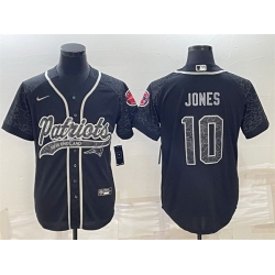 Men New England Patriots 10 Mac Jones Black Reflective With Patch Cool Base Stitched Baseball Jersey