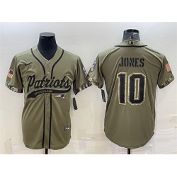 Men New England Patriots 10 Mac Jones Olive 2022 Salute To Service Cool Base Stitched Baseball Jersey
