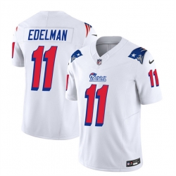 Men New England Patriots 11 Julian Edelman White 2023 F U S E  Throwback Limited Stitched Football Jersey