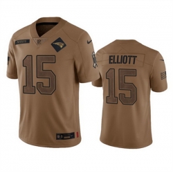 Men New England Patriots 15 Ezekiel Elliott 2023 Brown Salute To Service Limited Stitched Football Jersey
