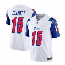 Men New England Patriots 15 Ezekiel Elliott White Blue 2023 F U S E  Throwback Limited Stitched Football Jersey