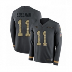 Mens Nike New England Patriots 11 Julian Edelman Limited Black Salute to Service Therma Long Sleeve NFL Jersey