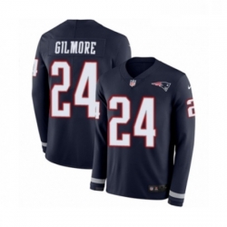 Mens Nike New England Patriots 24 Stephon Gilmore Limited Navy Blue Therma Long Sleeve NFL Jersey