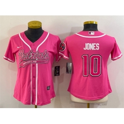 Women New England Patriots 10 Mac Jones Pink With Patch Cool Base Stitched Baseball Jersey