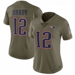 Womens Nike New England Patriots 12 Tom Brady Limited Olive 2017 Salute to Service NFL Jersey