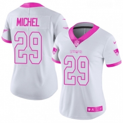 Womens Nike New England Patriots 29 Sony Michel Limited White Pink Rush Fashion NFL Jersey