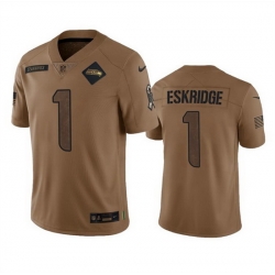 Men Seattle Seahawks 1 Dee Eskridge 2023 Brown Salute To Service Limited Stitched Football Jersey
