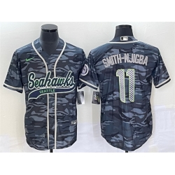 Men Seattle Seahawks 11 Jaxon Smith Njigba Grey With Patch Cool Base Stitched Baseball Jersey