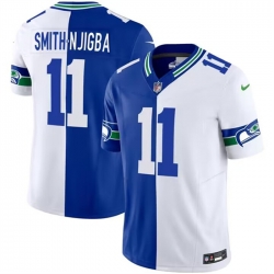 Men Seattle Seahawks 11 Jaxon Smith Njigba Royal White Split 2023 F U S E Throwback Vapor Limited Stitched Football Jersey