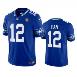 Men Seattle Seahawks 12 Fan Royal 2023 F U S E  Throwback With John Madden Patch Vapor Limited Stitched Football Jersey