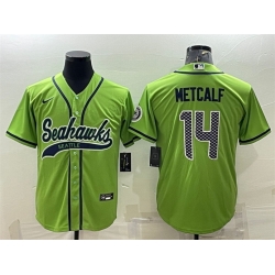 Men Seattle Seahawks 14 DK Metcalf Green With Patch Cool Base Stitched Baseball Jersey