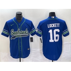 Men Seattle Seahawks 16 Tyler Lockett Royal Throwback Cool Base Stitched Baseball Jersey