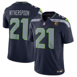 Men Seattle Seahawks 21 Devon Witherspoon Navy 2023 F U S E  With John Madden Patch Vapor Limited Stitched Football Jersey