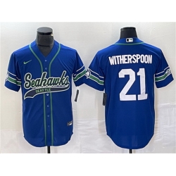 Men Seattle Seahawks 21 Devon Witherspoon Royal Throwback Cool Base Stitched Baseball Jersey