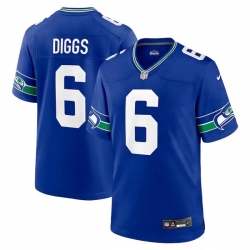 Men Seattle Seahawks 6 Quandre Diggs Royal Throwback Player Stitched Game Jersey