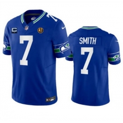 Men Seattle Seahawks 7 Geno Smith Blue 2023 F U S E  Throwback With 1 Star C Patch And John Madden Patch Vapor Limited Stitched Football Jersey
