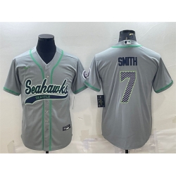 Men Seattle Seahawks 7 Geno Smith Grey With Patch Cool Base Stitched Baseball Jersey