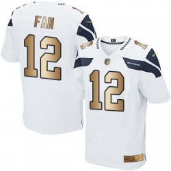 Nike Seahawks #12 Fan White Mens Stitched NFL Elite Gold Jersey