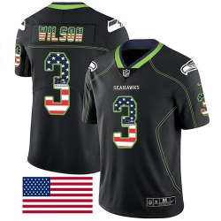 Nike Seahawks #3 Russell Wilson Black Mens Stitched NFL Limited Rush USA Flag Jersey