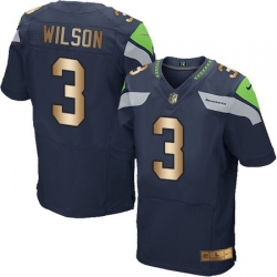 Nike Seahawks #3 Russell Wilson Steel Blue Team Color Mens Stitched NFL Elite Gold Jersey