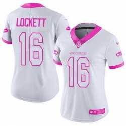 Nike Seahawks #16 Tyler Lockett White Pink Womens Stitched NFL Limited Rush Fashion Jersey