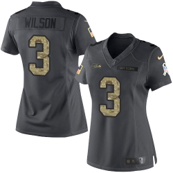 Nike Seahawks #3 Russell Wilson Black Womens Stitched NFL Limited 2016 Salute to Service Jersey