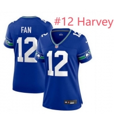 Women Seattle Seahawks 12th 12 Harvey Royal Throwback Player Stitched Game Jersey